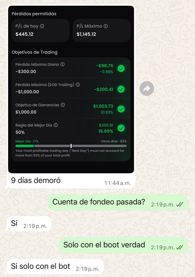 Chat - Objetivos de trading FTMO cumplidos
