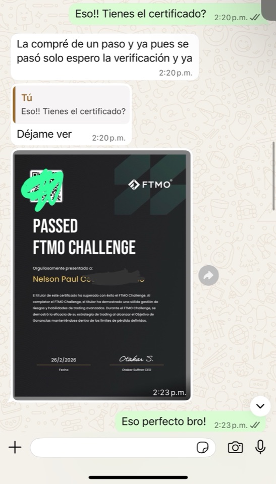 Chat - Certificado Passed FTMO Challenge
