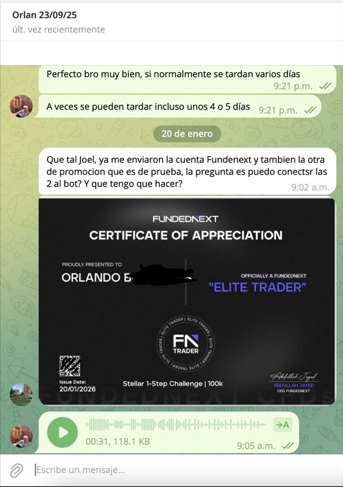 Chat - Certificado Elite Trader FundedNext