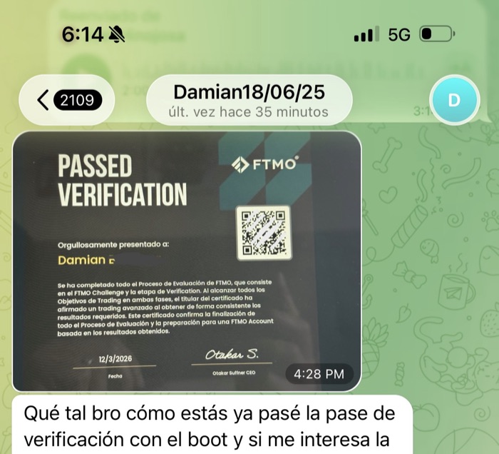 Chat - Damian, Passed Verification FTMO